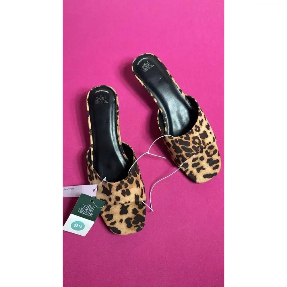 Wild Fable Leopard Print Slide Sandals Women’s Memory Foam Open Toe Size 9 1/2 - Picture 4 of 4